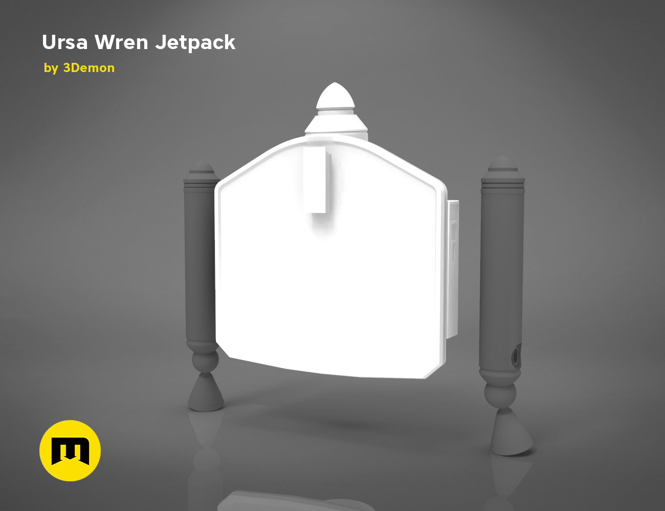 Printable 3D model of Ursa Wren Jetpack, front view with dual exhausts, 3D print cosplay prop