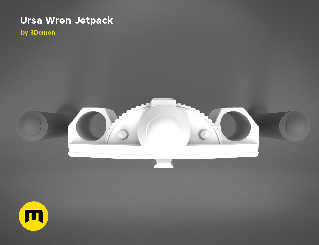 Ursa Wren Jetpack STL, white 3D render with dual exhausts, futuristic 3D print cosplay prop