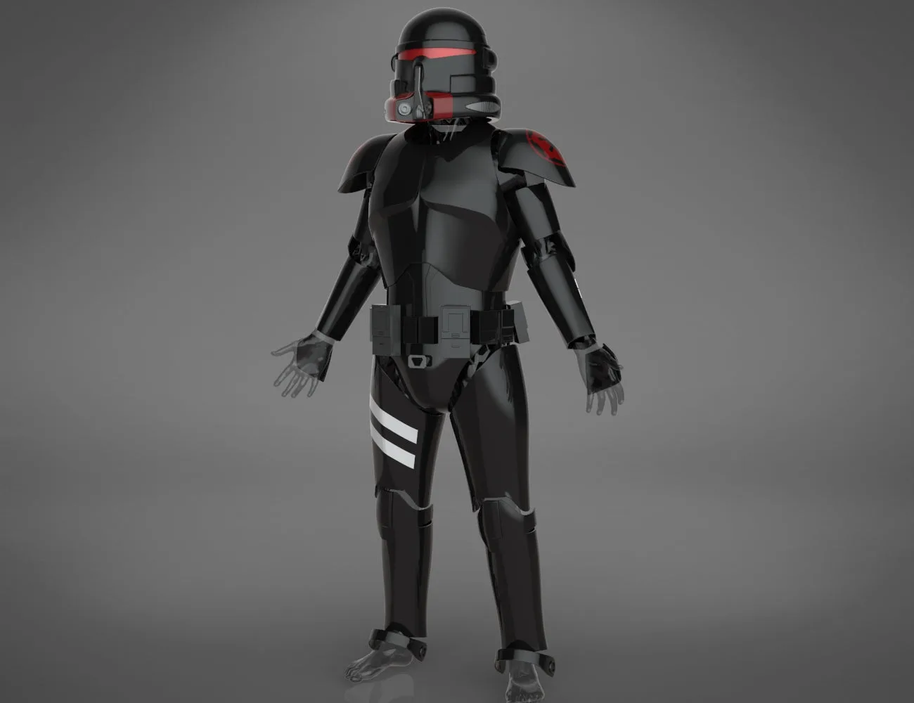 Digital 3D render of Purge Trooper armor STL, front view 3D print cosplay prop.