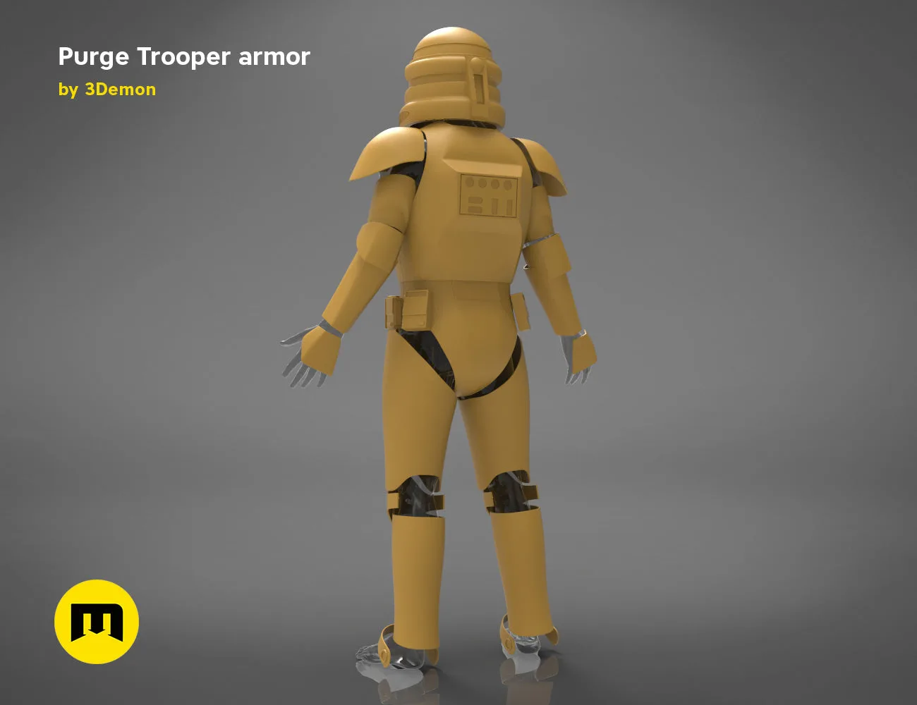 Purge Trooper armor STL, olive-yellow 3D print cosplay prop, rear view