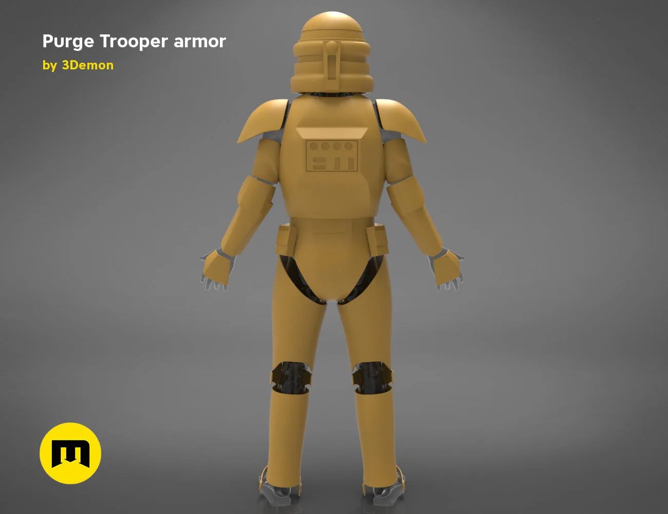 3D print preview of Purge Trooper armor STL, olive-green cosplay prop rear view