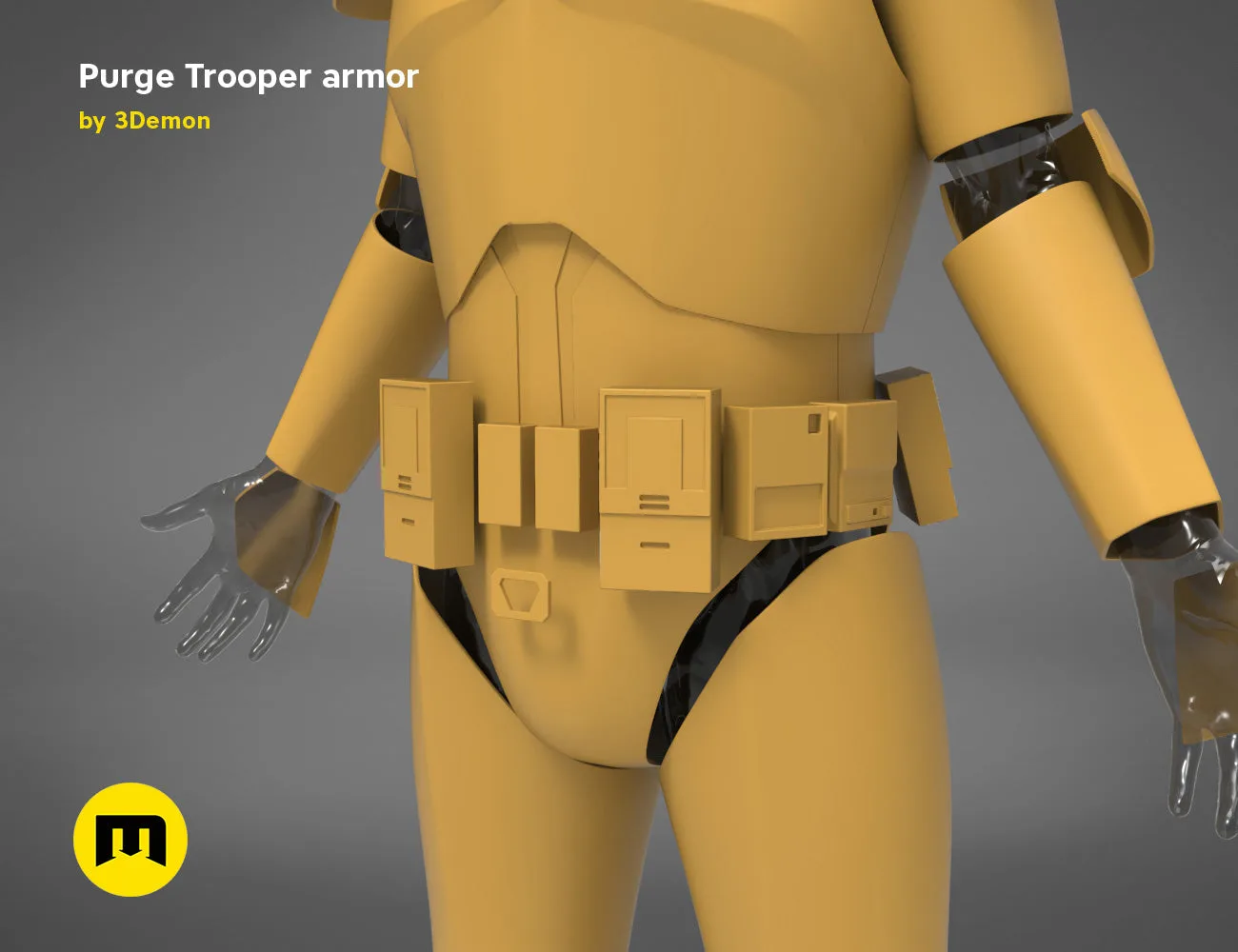 3D model of Purge Trooper armor STL, olive-yellow cosplay prop with utility belt, 3D printed