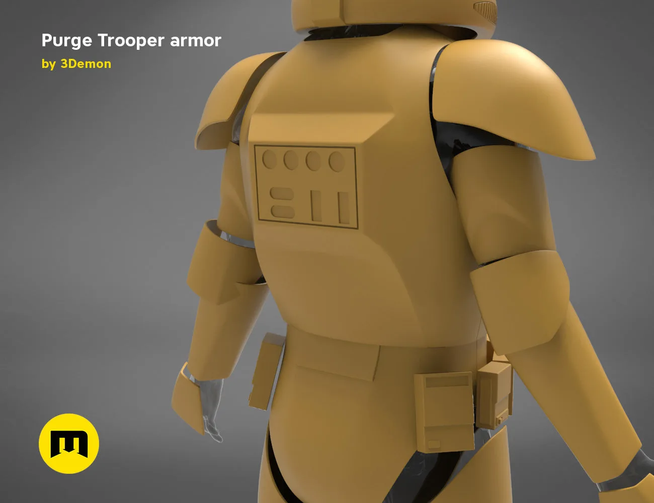 Digital 3D render of Purge Trooper armor STL, beige 3D print cosplay prop, rear view