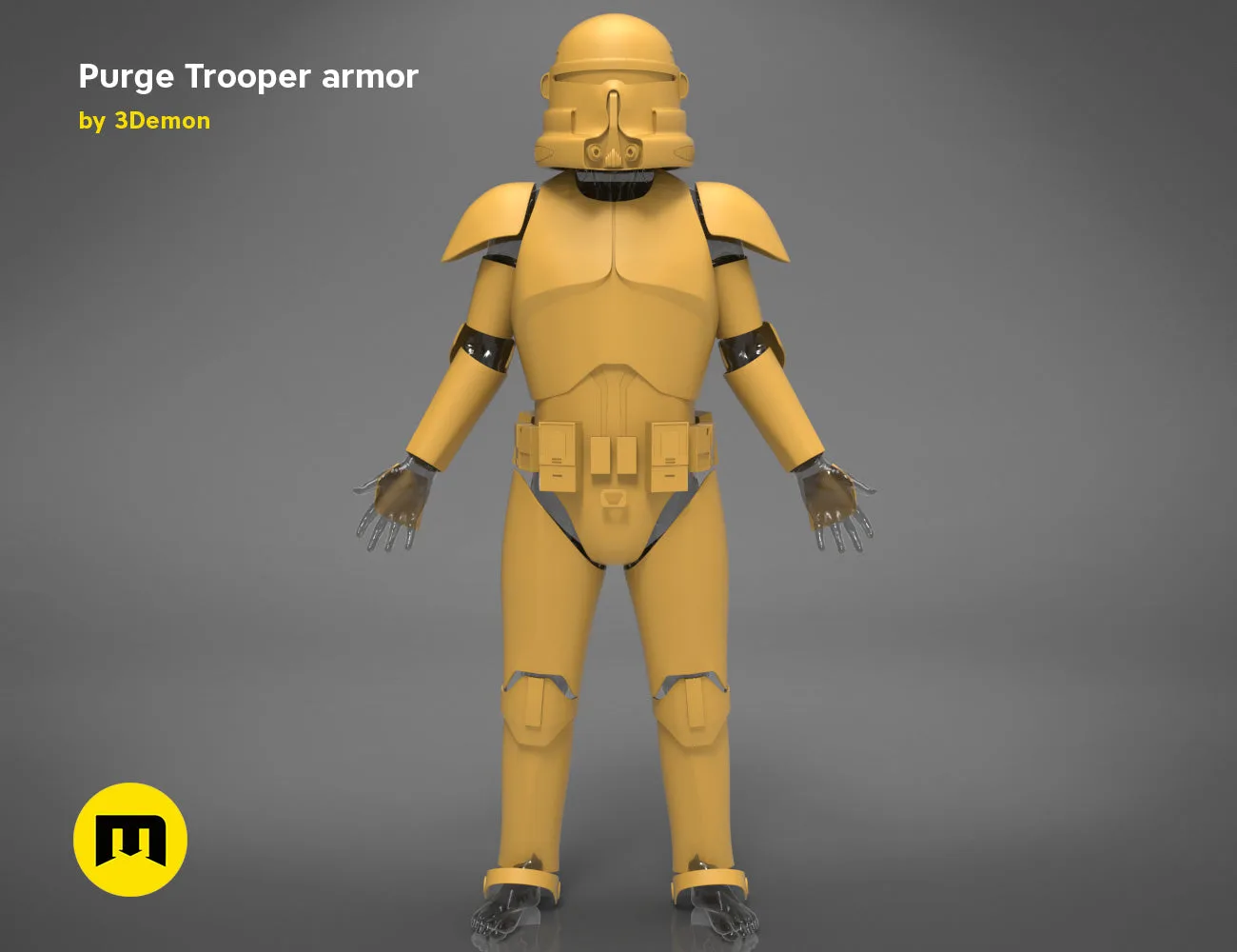 CGI render of Purge Trooper armor STL, front view olive droid cosplay prop, 3D printed
