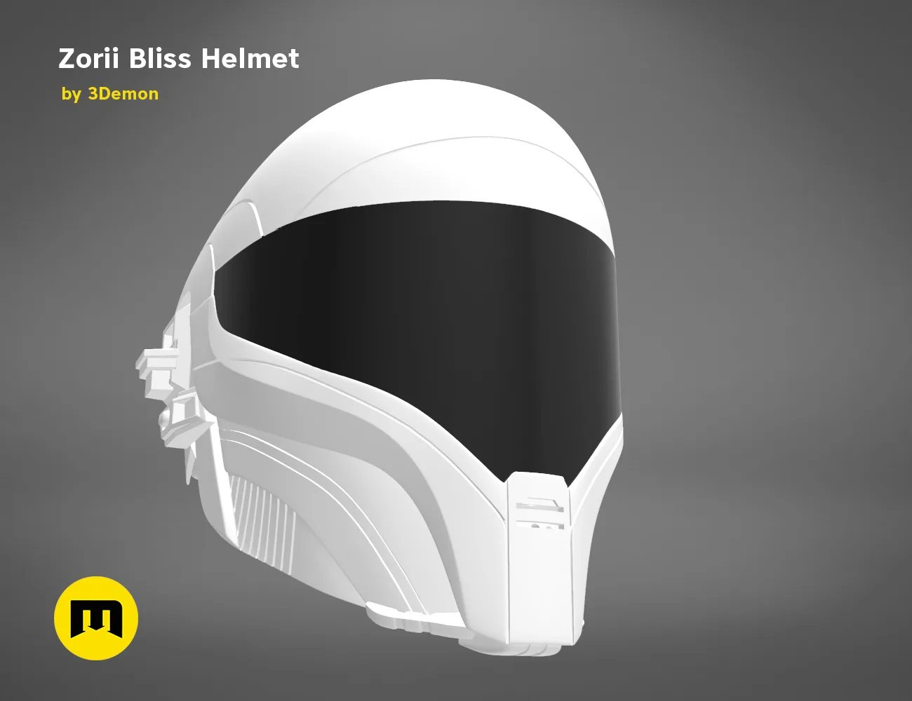 Zorii Bliss Helmet STL, sleek white 3D print cosplay prop, side view