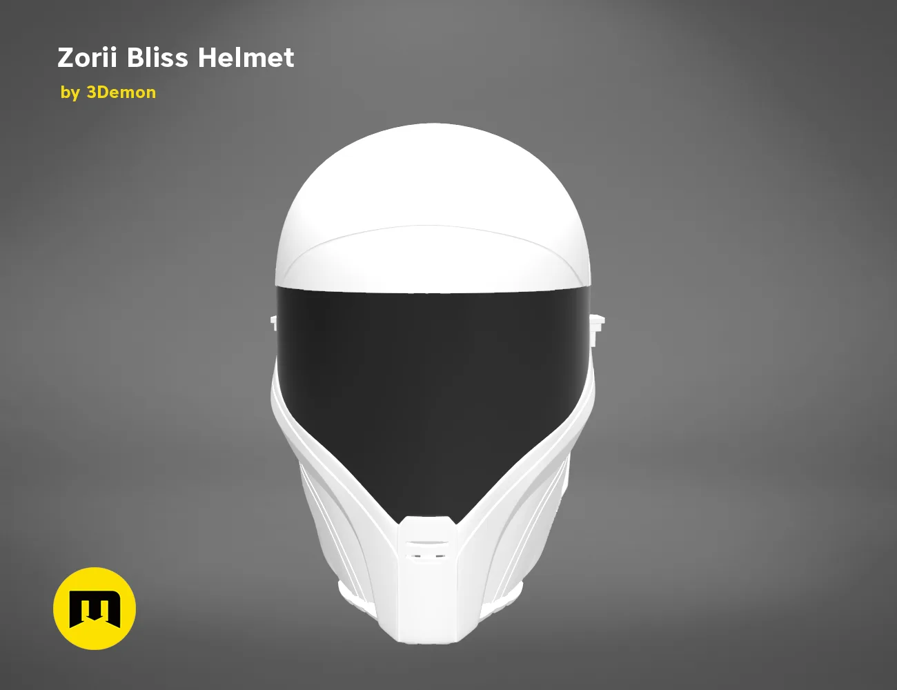 Zorii Bliss Helmet STL, white futuristic 3D print cosplay prop, front view