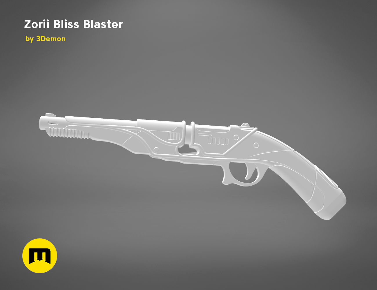 Rendered 3D model of Zorii Bliss Blaster STL, futuristic cosplay prop side view, 3D print weapon