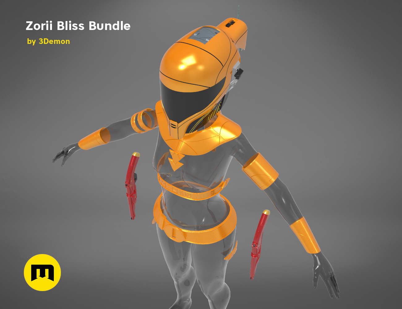 Zorii Bliss Bundle STL, futuristic cosplay armor with glowing orange accents, 3D print cosplay prop