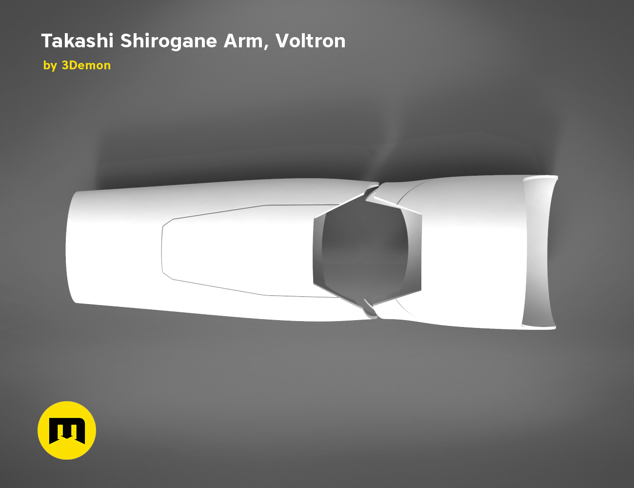3D model of Takashi Shirogane Arm from Voltron, grey textured 3D print cosplay prop, side view