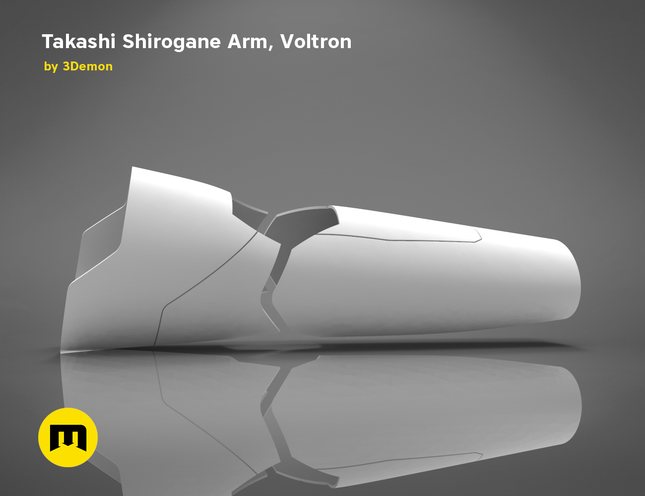 3D print preview of Takashi Shirogane Arm from Voltron STL, sleek white cosplay prop side view