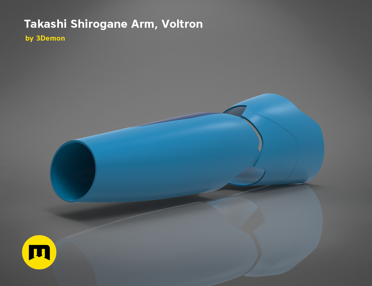3D model render of Takashi Shirogane Arm from Voltron, teal 3D printed cosplay prop, side view
