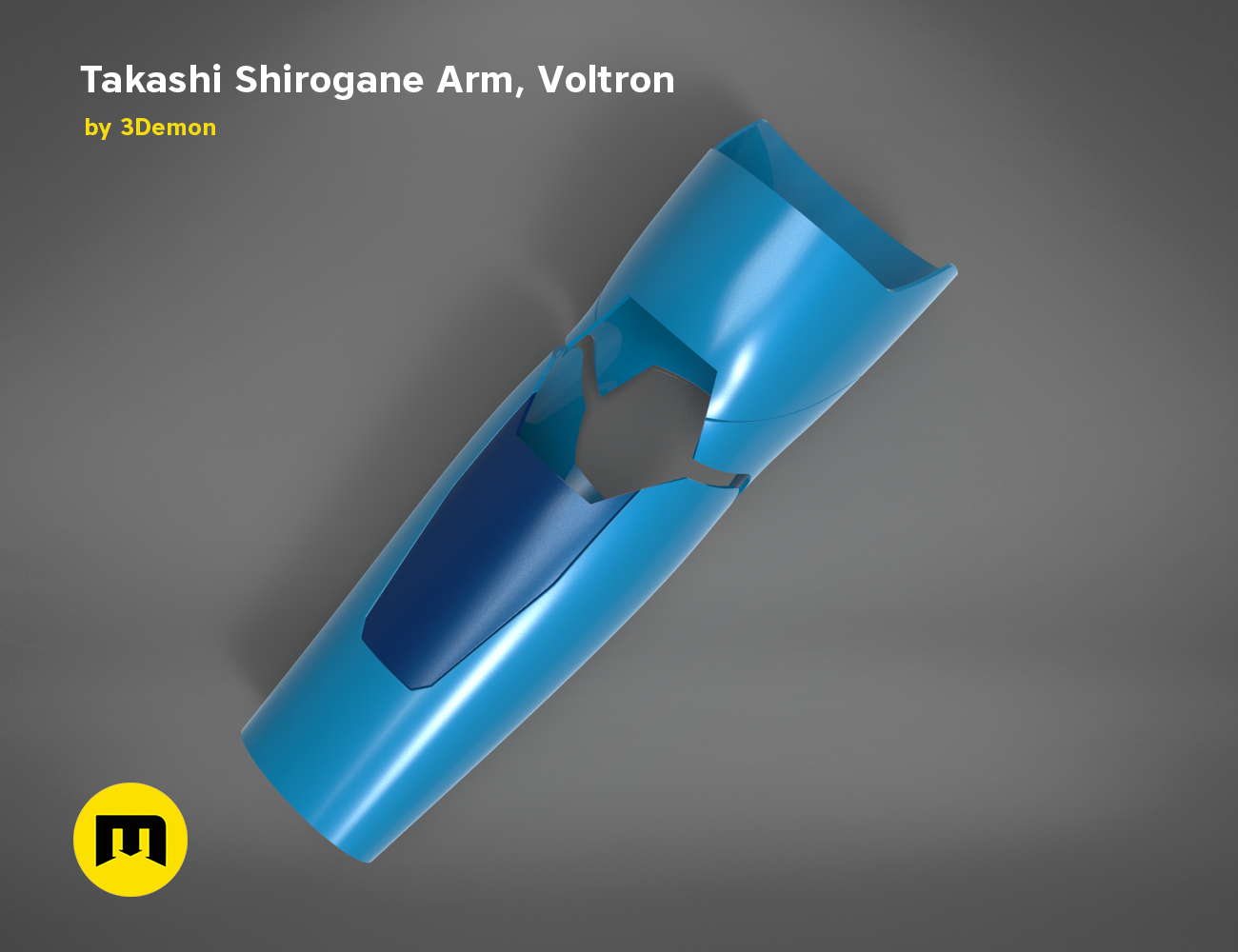 CGI render of Takashi Shirogane Arm from Voltron STL, turquoise 3D printed cosplay prop, side view