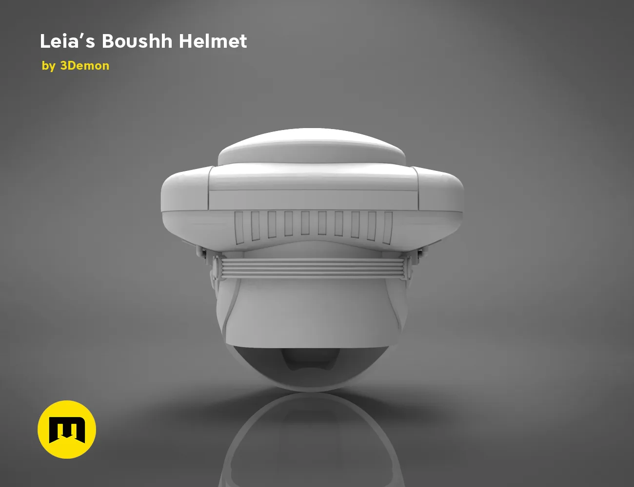Leia's Boushh Helmet STL, white textured 3D render cosplay prop, front view