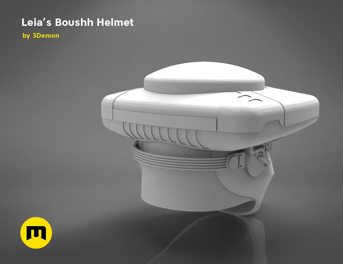 3D print preview of Leia's Boushh Helmet STL, white textured cosplay prop, front view