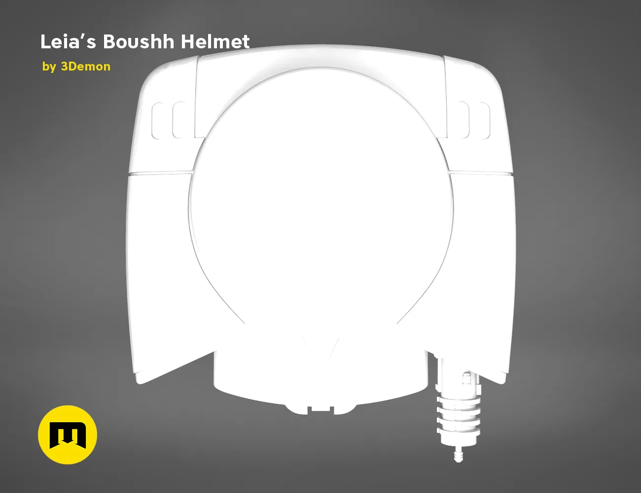 Printable 3D model of Leia’s Boushh Helmet, white 3D print cosplay prop, front view