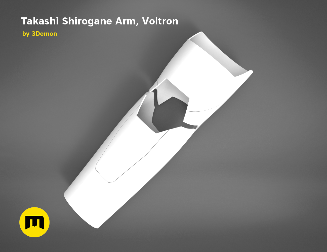 Printable 3D model of Takashi Shirogane Arm from Voltron, white 3D print cosplay prop, side view.