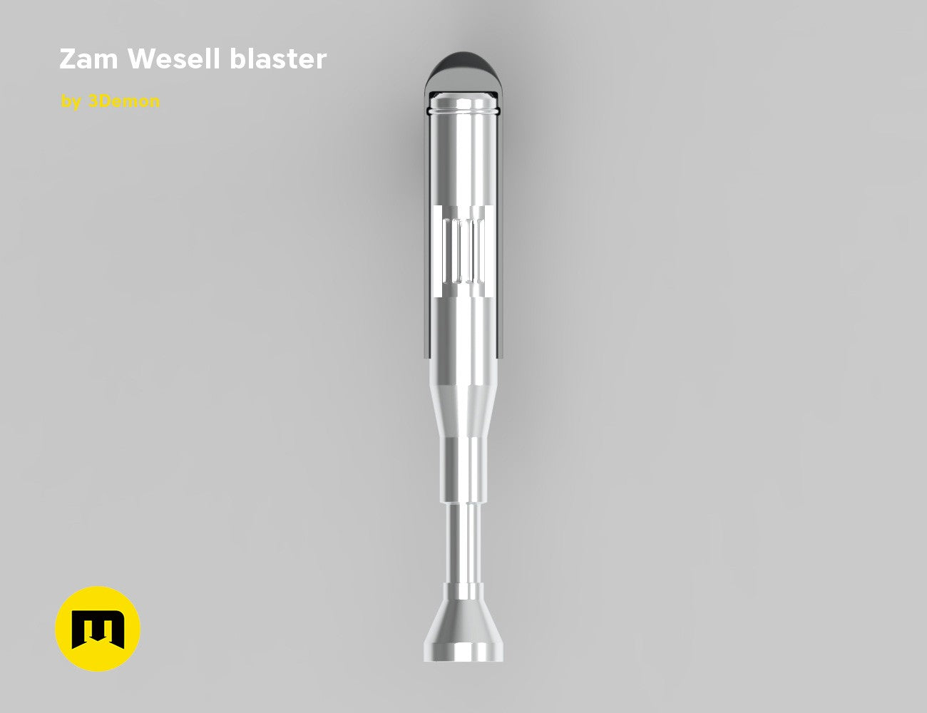 Printable 3D model of Zam Wesell blaster, sleek silver sci-fi weapon, 3D print cosplay prop