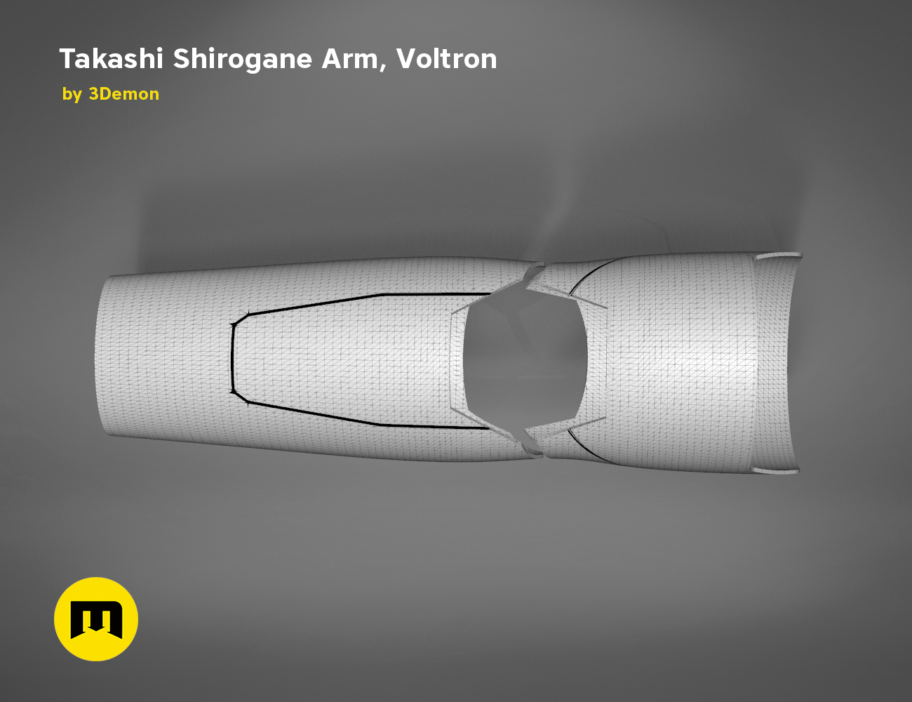 Rendered 3D model of Takashi Shirogane Arm from Voltron STL, side mesh view with elbow joint detail, 3D print cosplay...