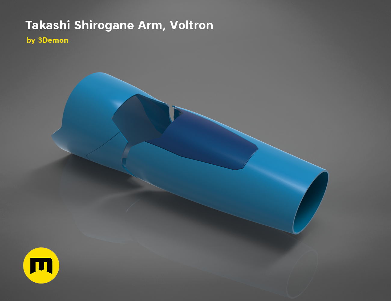 Rendered 3D model of Takashi Shirogane Arm from Voltron, teal 3D print cosplay prop, side view
