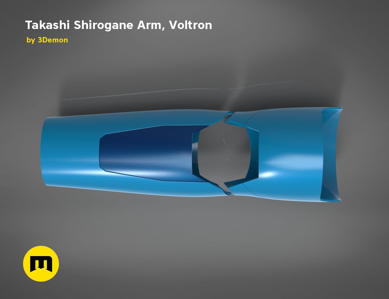 Takashi Shirogane Arm from Voltron STL, cyan painted 3D render cosplay prop, side view