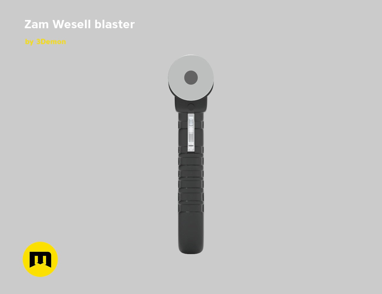 Zam Wesell blaster STL, black textured 3D print cosplay prop, front view