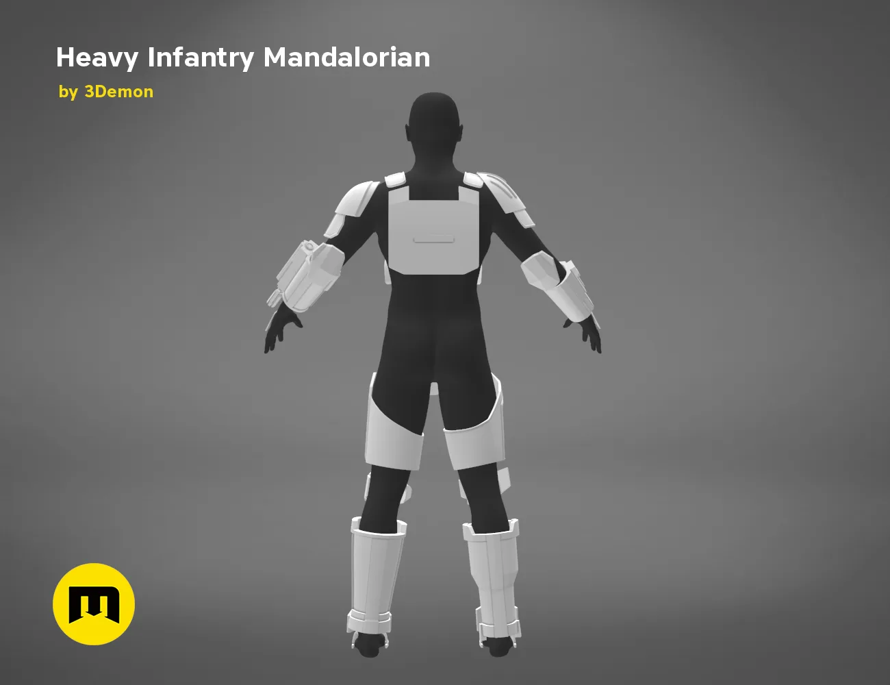3D print preview of Heavy Infantry Mandalorian Armor, rear view 3D render cosplay prop