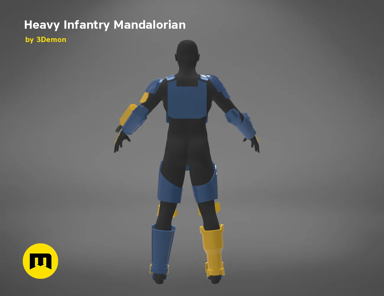 3D model of Heavy Infantry Mandalorian Armor STL, rear view 3D printed cosplay armor