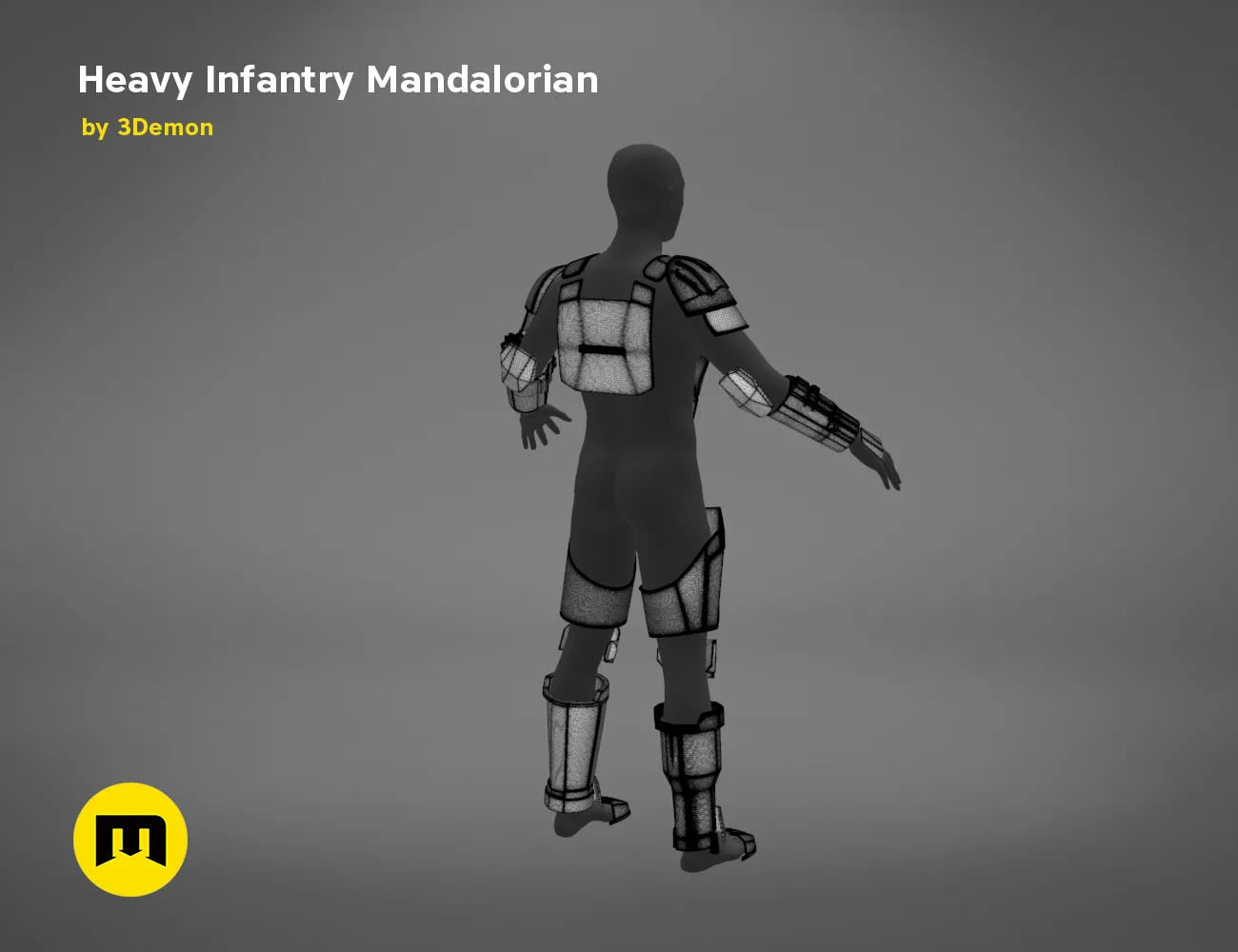 Heavy Infantry Mandalorian Armor STL, rear view of detailed 3D printed cosplay armor