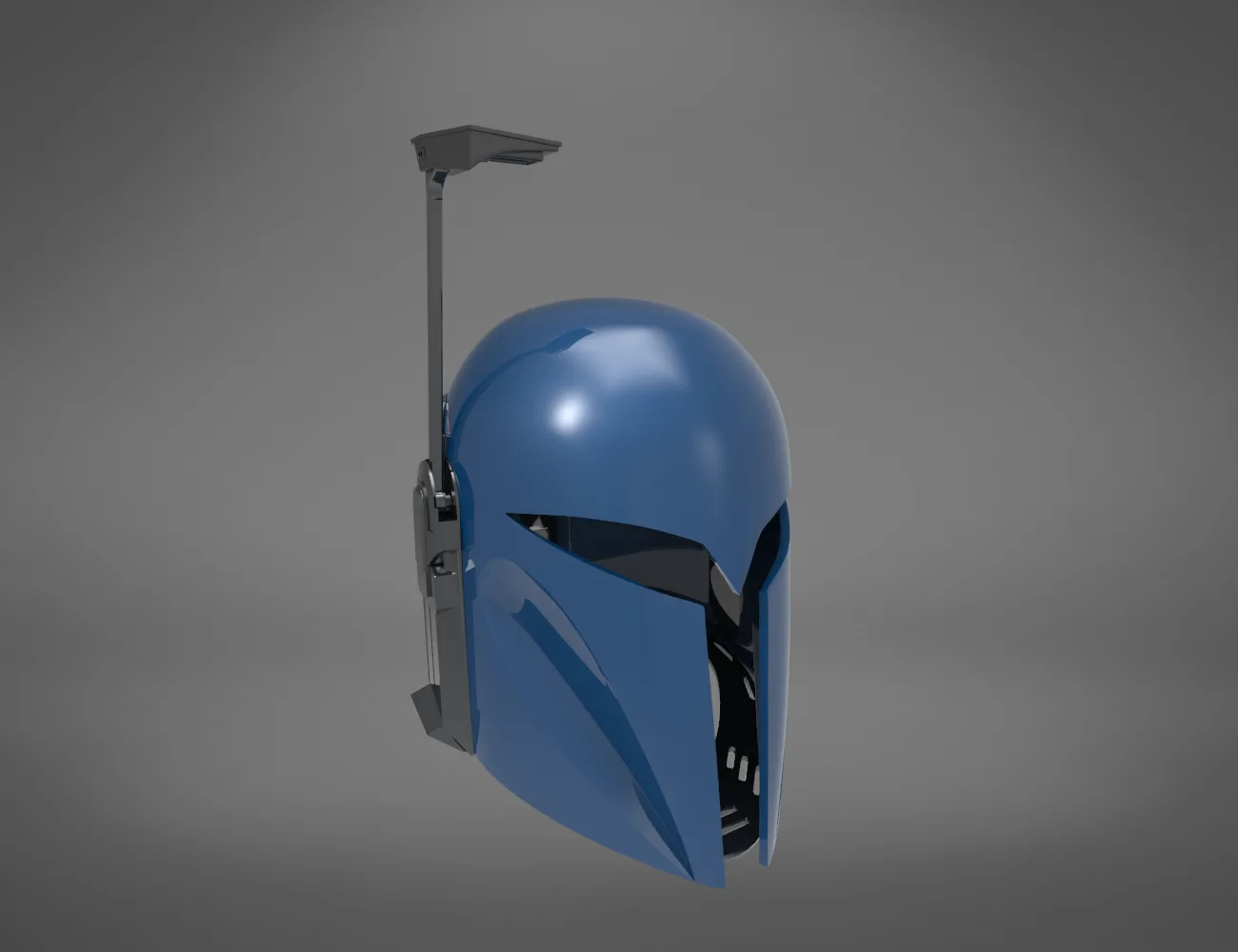 3D model render of Helmet Bo-Katan Mandalorian, blue Mandalorian armor side view, 3D print cosplay prop