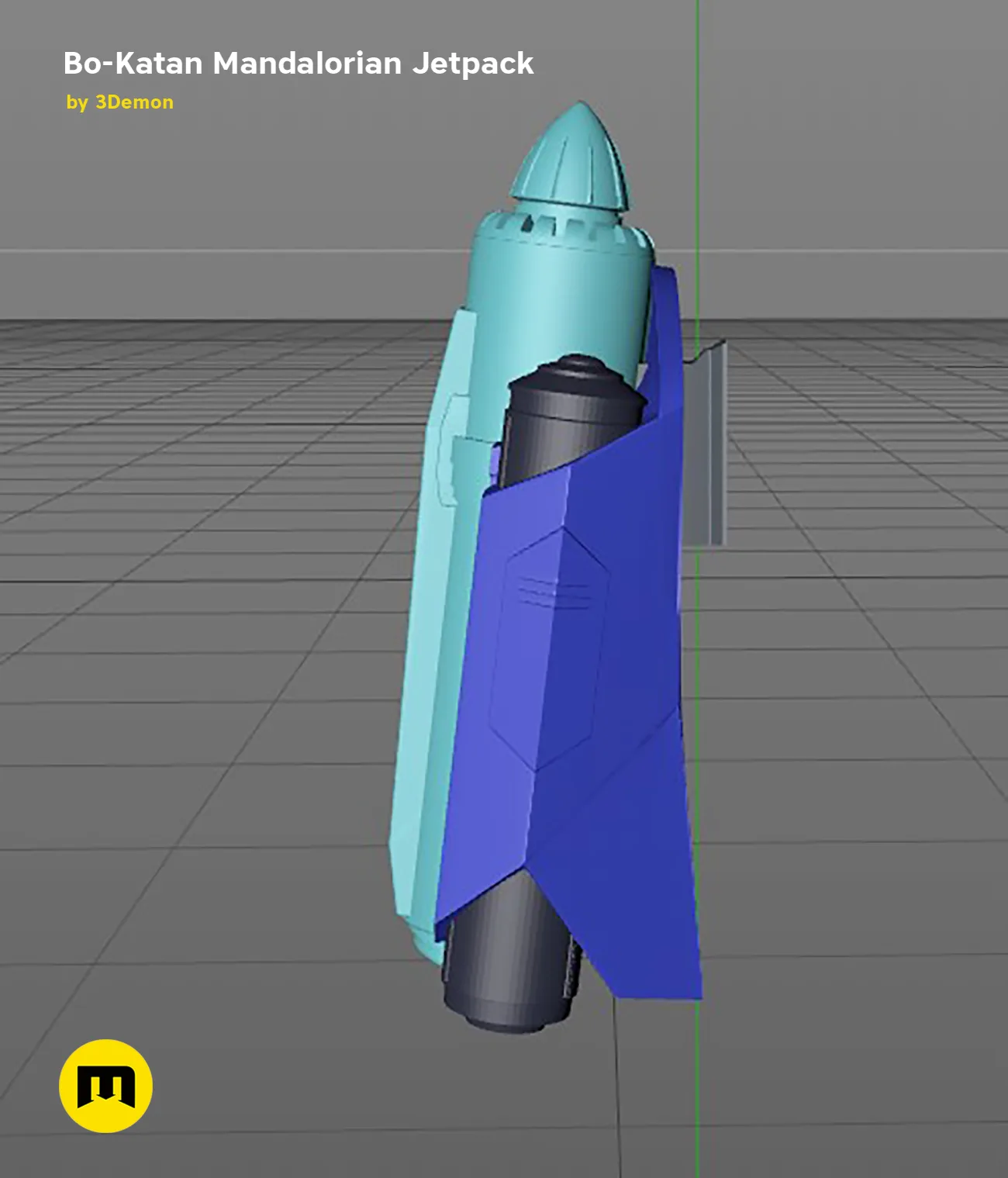 3D visualization of Jetpack Bo-Katan Mandalorian, side view, 3D print cosplay prop