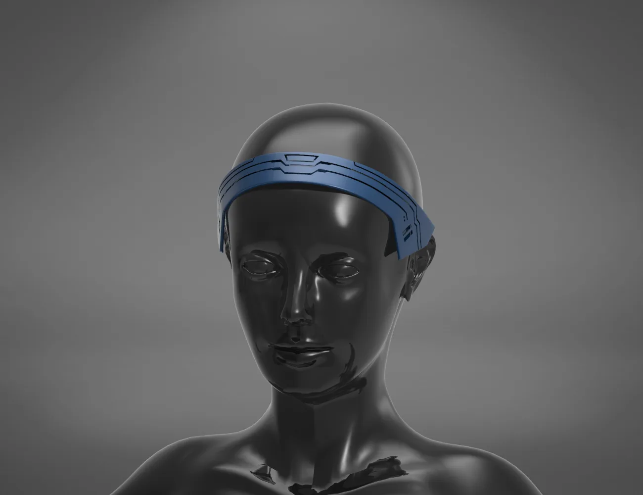 3D model render of Headband Bo-Katan Mandalorian, sleek blue headpiece, 3D print cosplay accessory