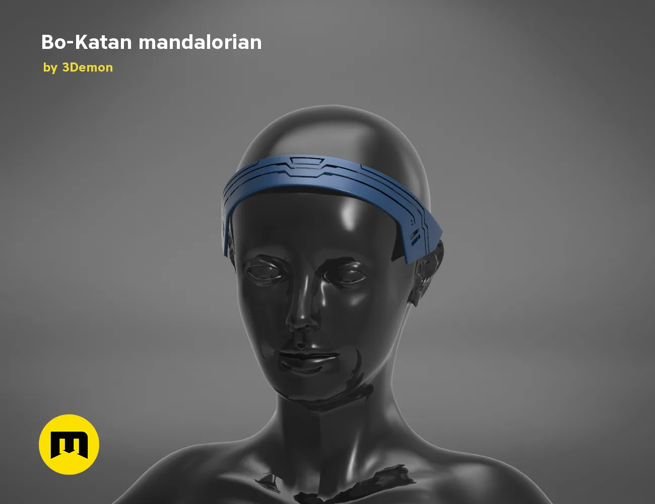 3D visualization of Bo-Katan Mandalorian headband, sleek blue helmet band, Star Wars cosplay prop