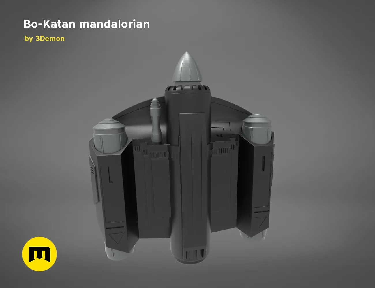 3D model render of Jetpack Bo-Katan Mandalorian, Mandalorian armor with dual thrusters, Star Wars cosplay prop
