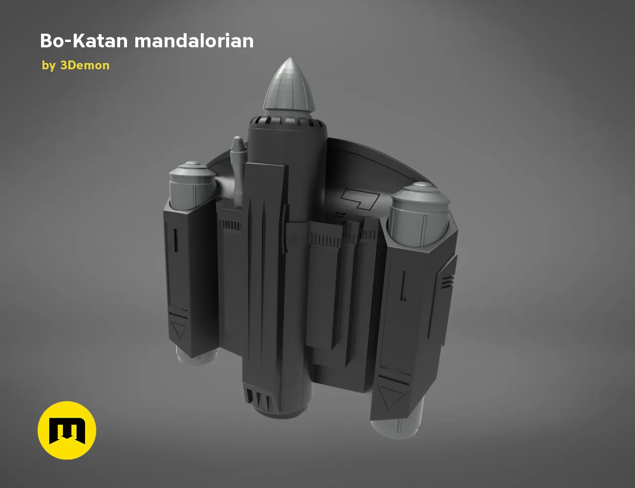 3D visualization of Jetpack Bo-Katan Mandalorian, Mandalorian armor with thrusters, Star Wars cosplay prop