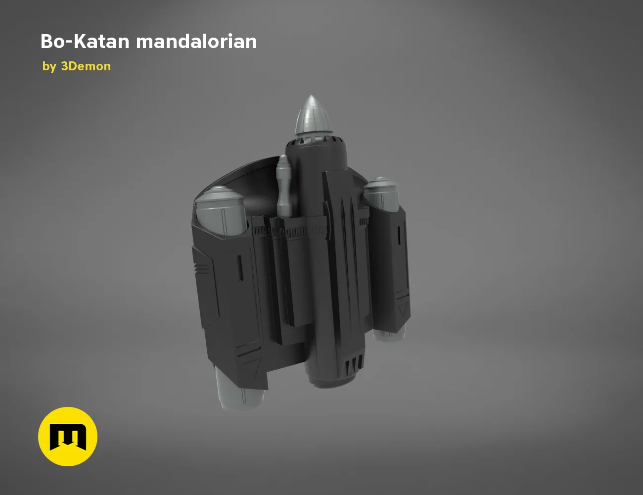 3D model render of Jetpack Bo-Katan Mandalorian, Mandalorian armor with dual thrusters, 3D print cosplay prop