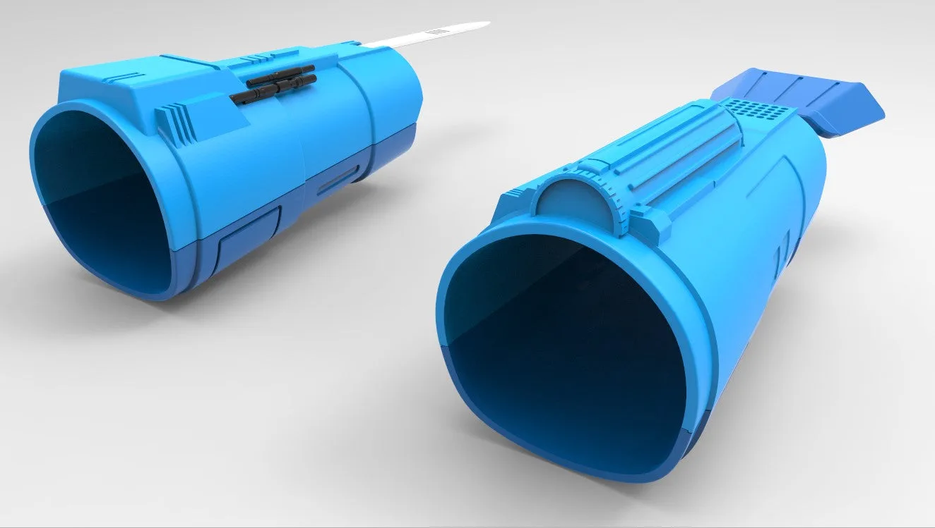 Exploded view of Gauntlets Bo-Katan Mandalorian, dual-blade 3D print cosplay prop assembly
