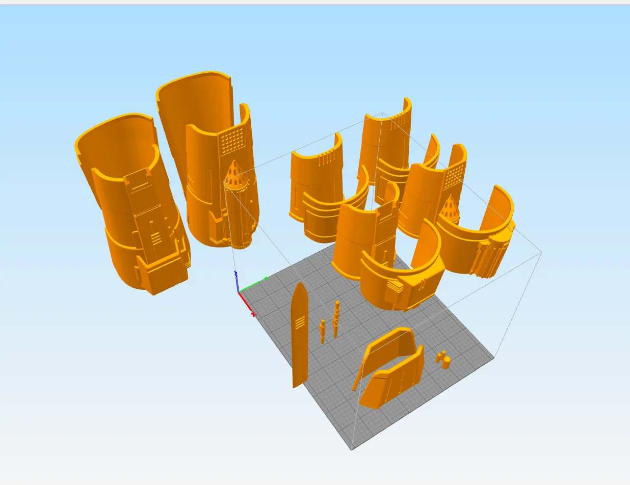 Exploded view of Gauntlets Bo-Katan Mandalorian STL, dual-bladed 3D print cosplay prop assembly
