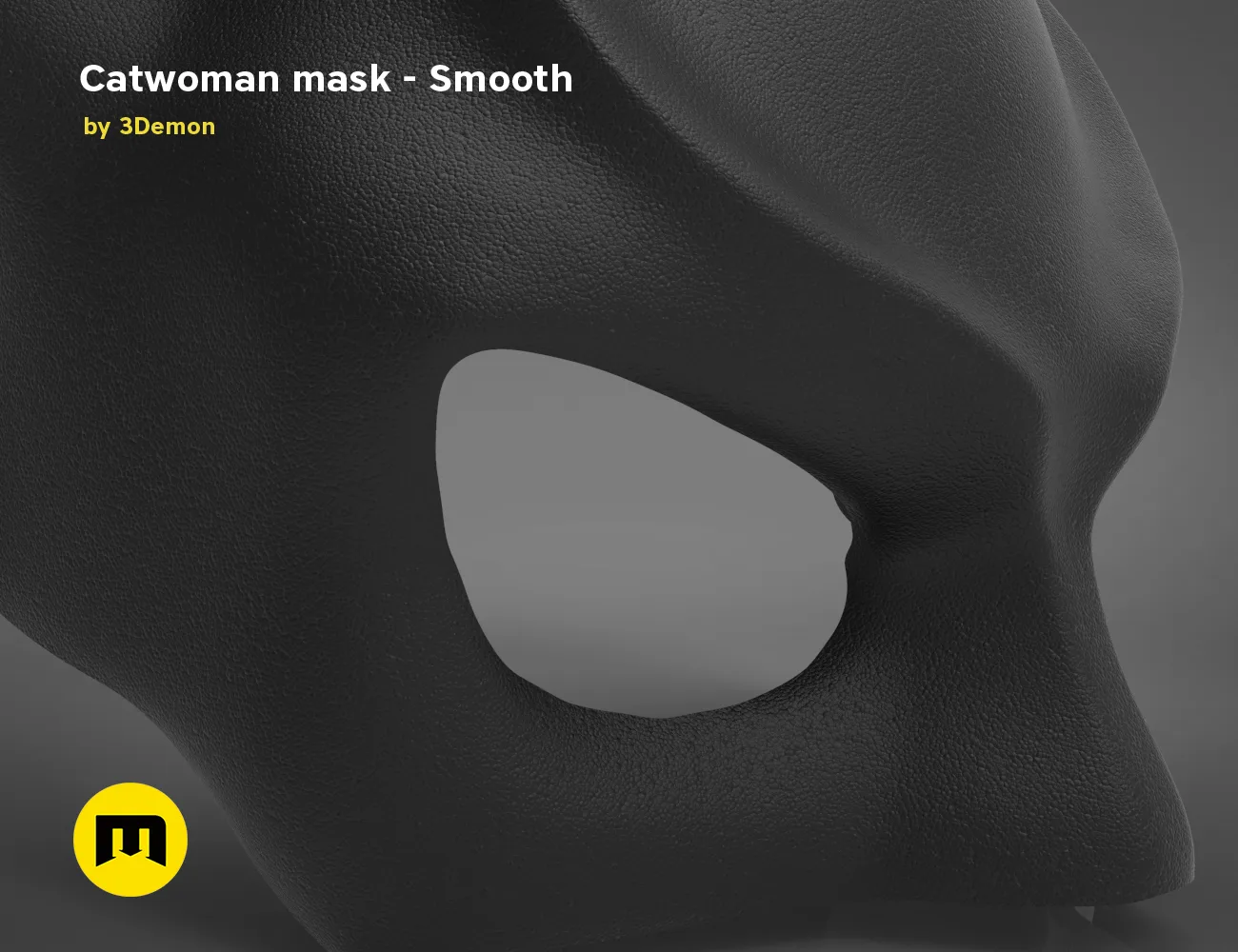 3D model render of Catwoman comics mask, smooth black cosplay prop, side view