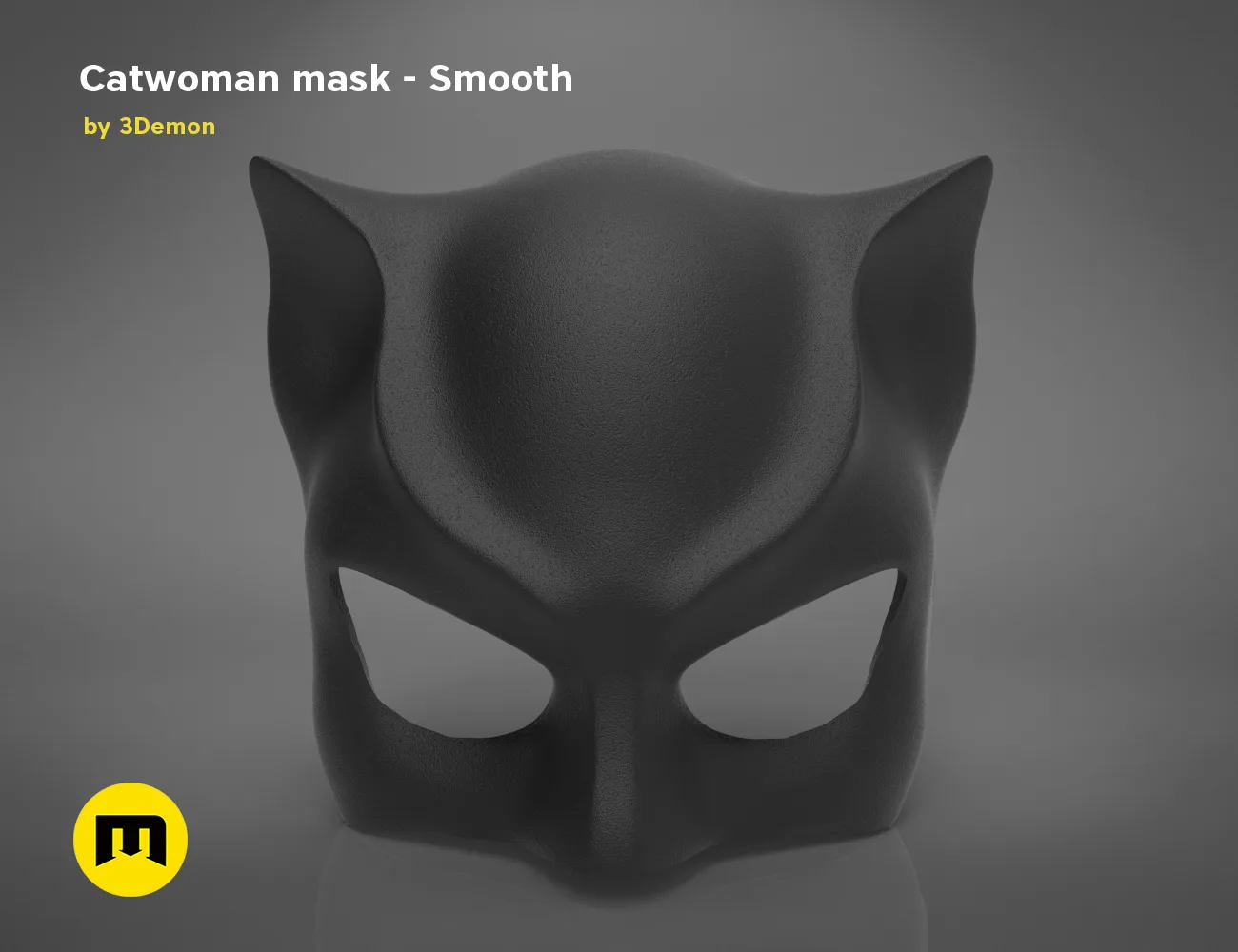3D model render of Catwoman comics mask, smooth black cosplay prop, front view STL