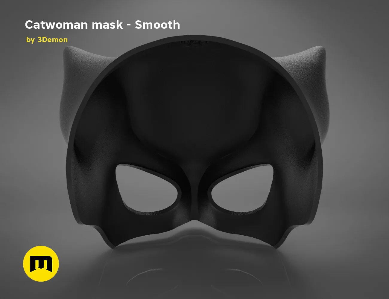 3D model render of Catwoman comics mask, smooth black cosplay prop, front view
