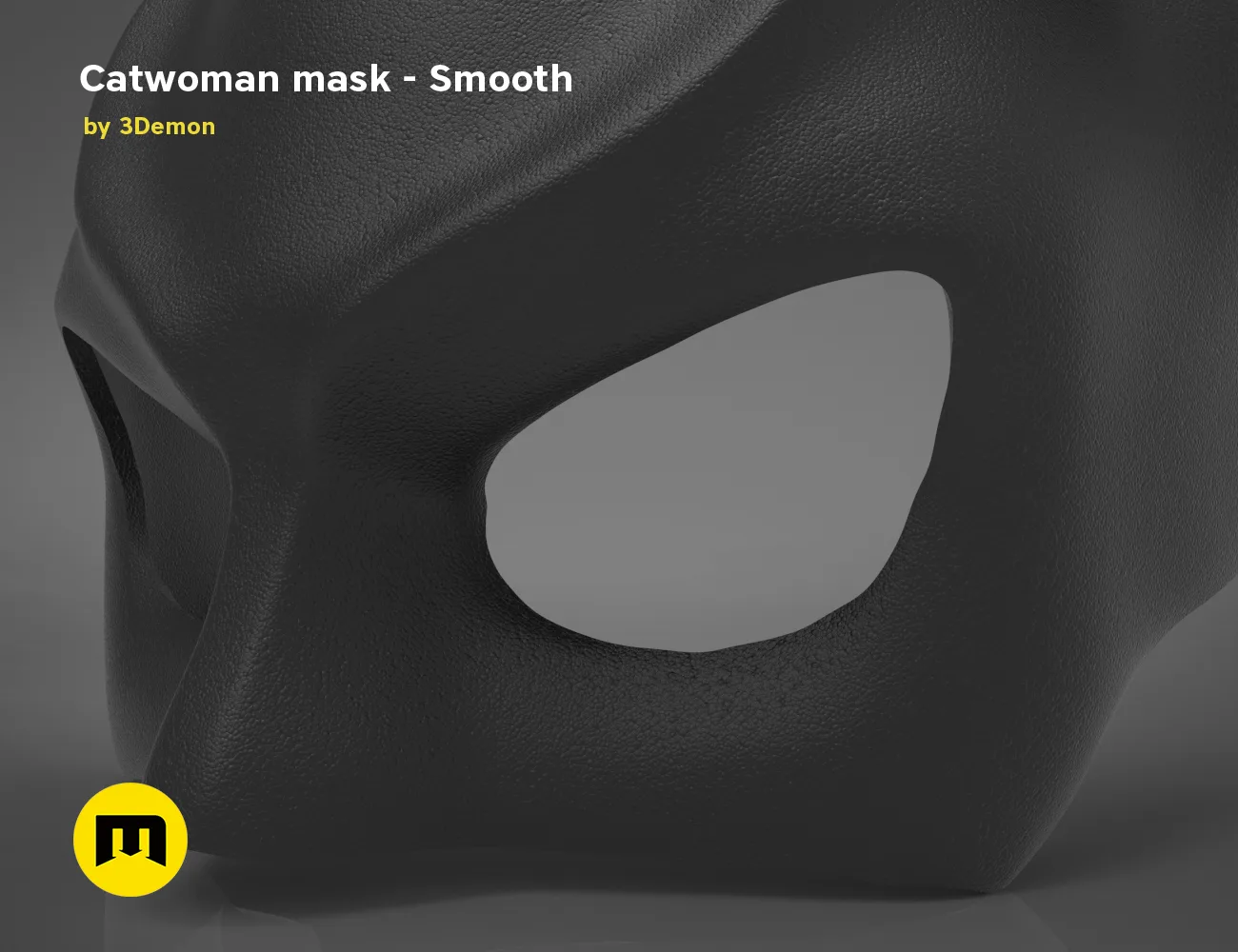 3D model render of Catwoman comics mask, smooth black cosplay prop, side view