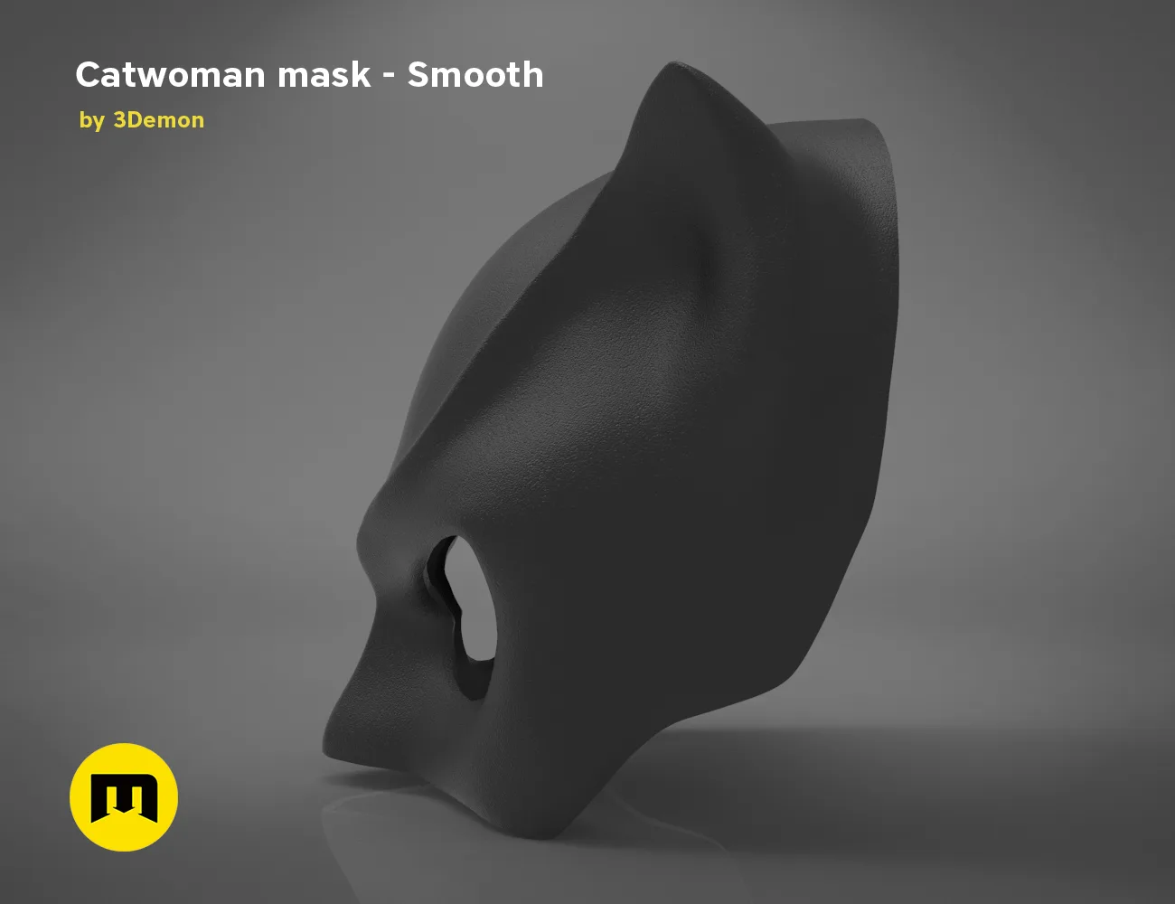 3D model render of Catwoman comics mask, smooth black STL preview, 3D print cosplay prop