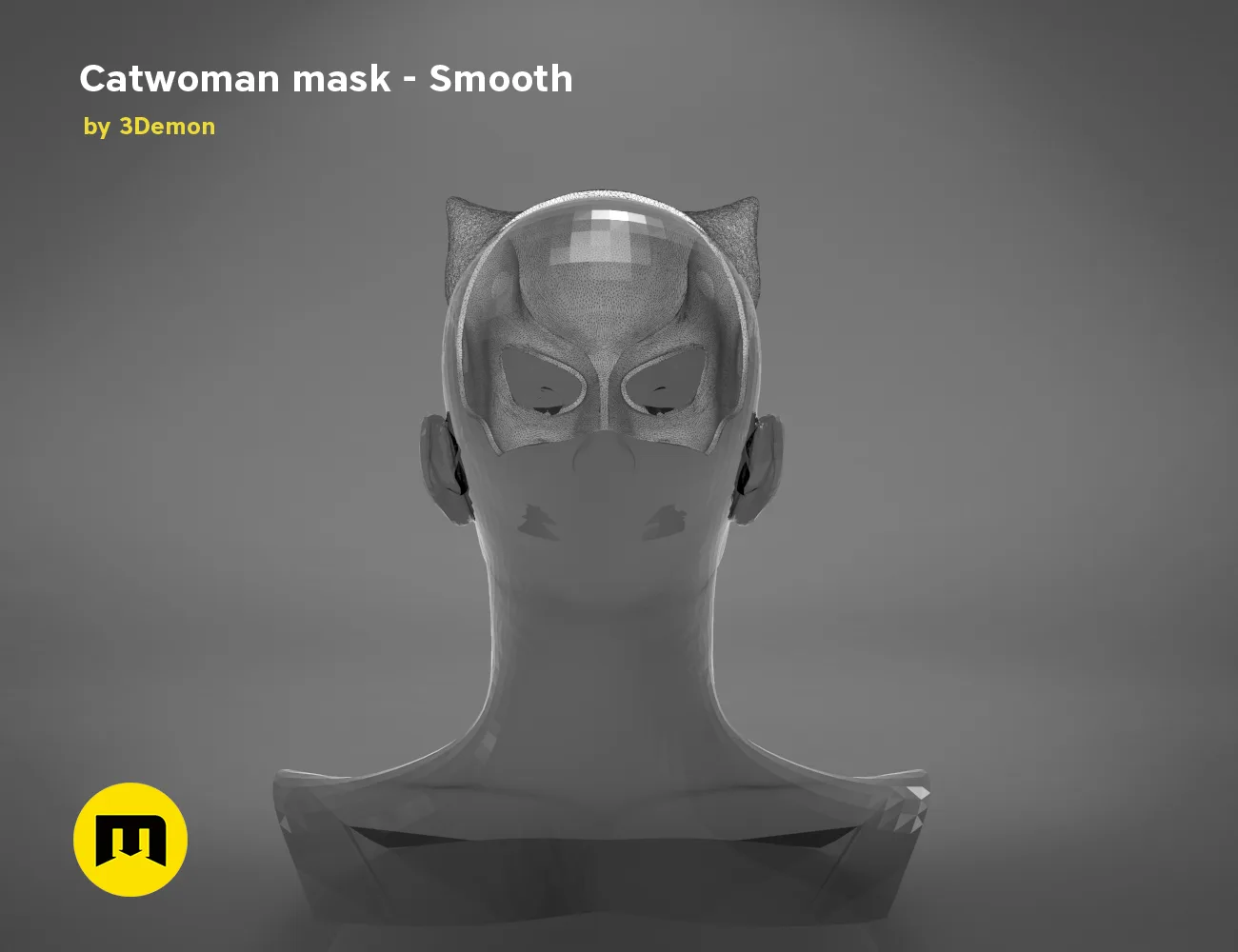 3D model render of Catwoman comics mask, smooth STL preview, 3D print cosplay prop