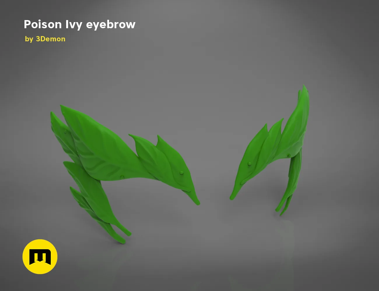 3D model render of Poison Ivy eyebrows, green leaf-shaped 3D print accessory