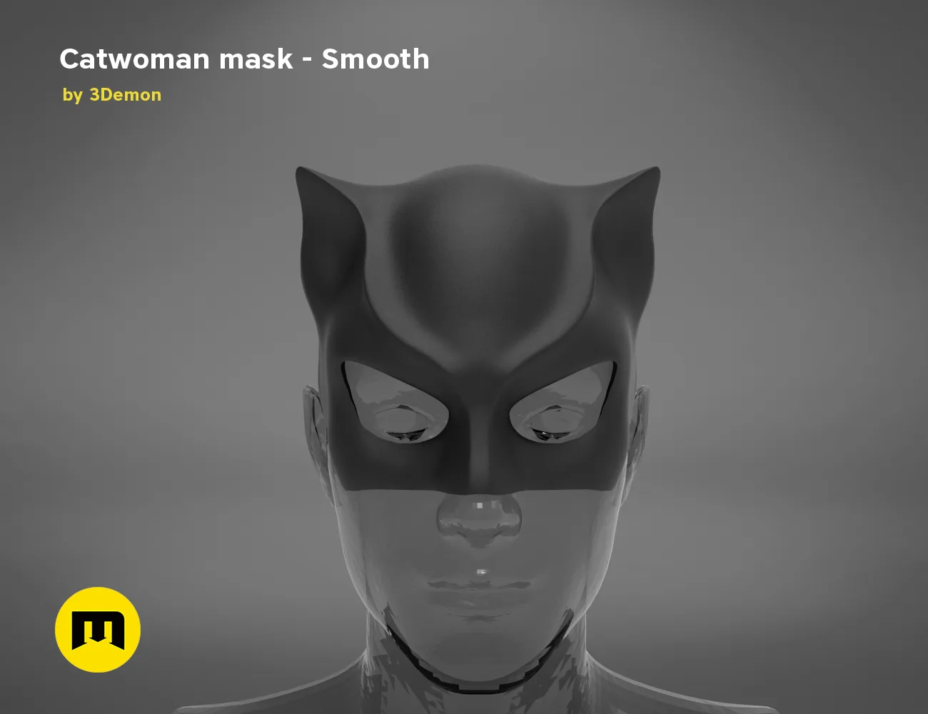 3D visualization of Catwoman comics mask, smooth black STL, 3D print cosplay prop