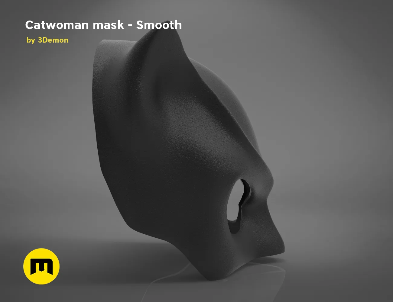 3D visualization of Catwoman comics mask, smooth black STL, side profile view