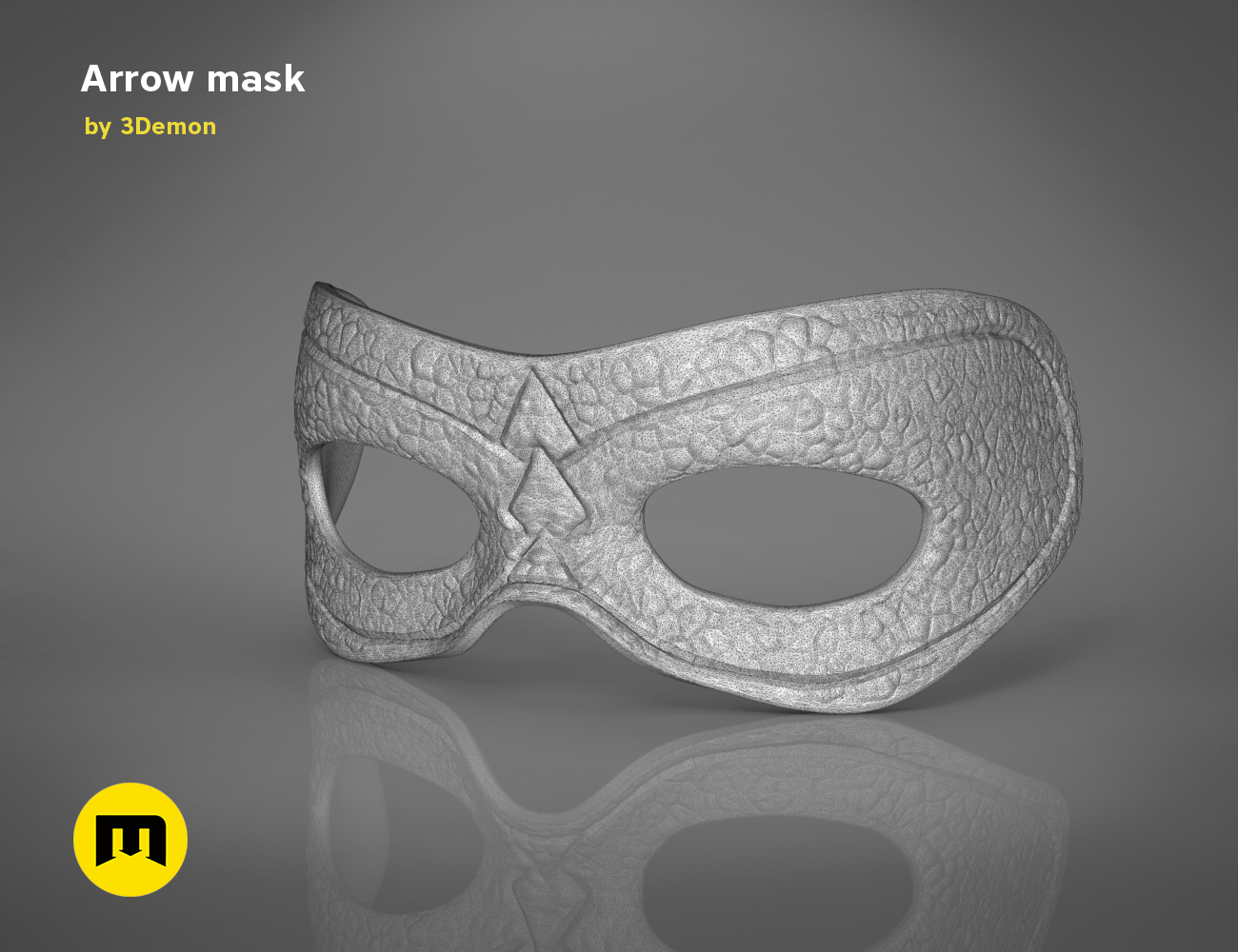 3D model render of Arrow mask STL, detailed star-patterned cosplay prop, side view