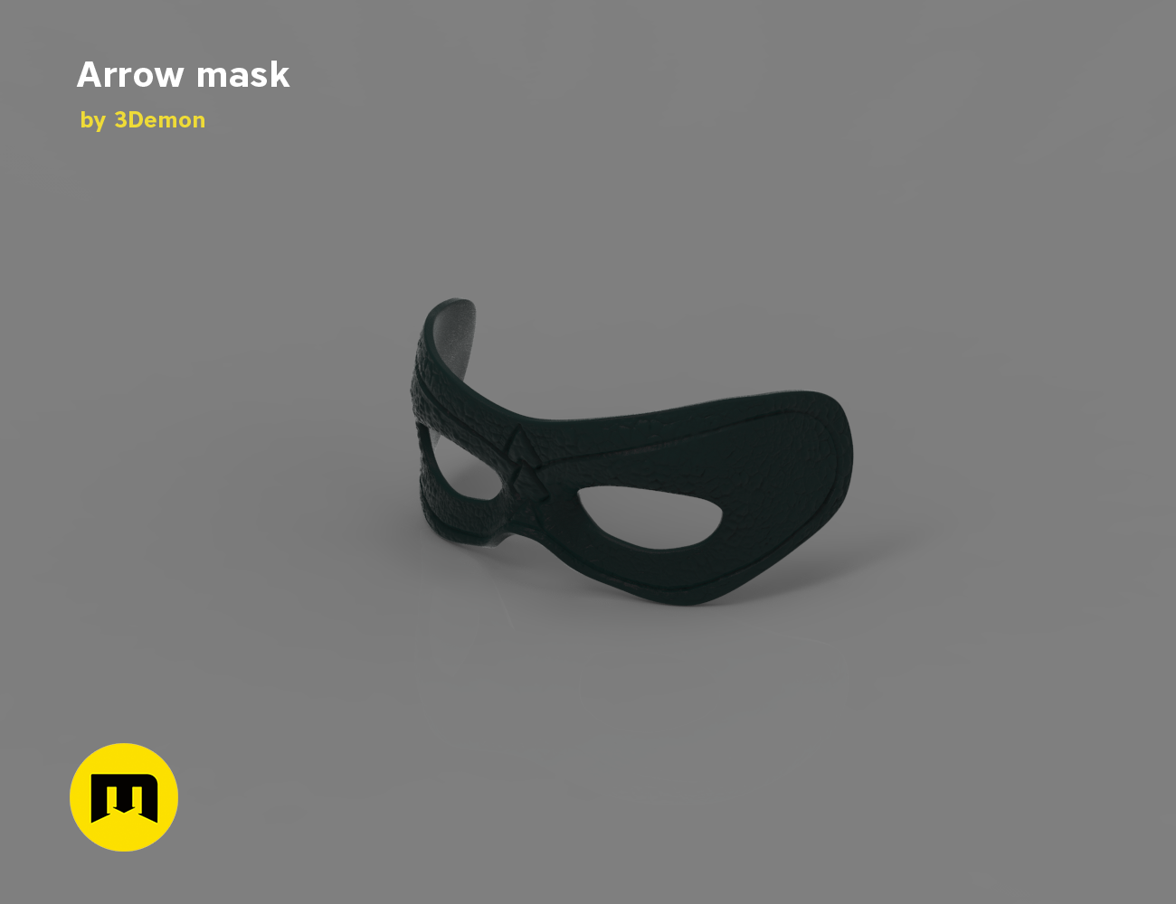 3D model render of Arrow mask, sleek black 3D print cosplay accessory, side view