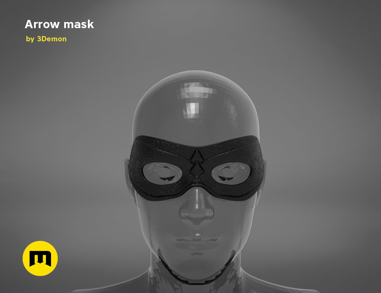 3D model render of Arrow mask, sleek black goggles and dome helmet, 3D print cosplay prop