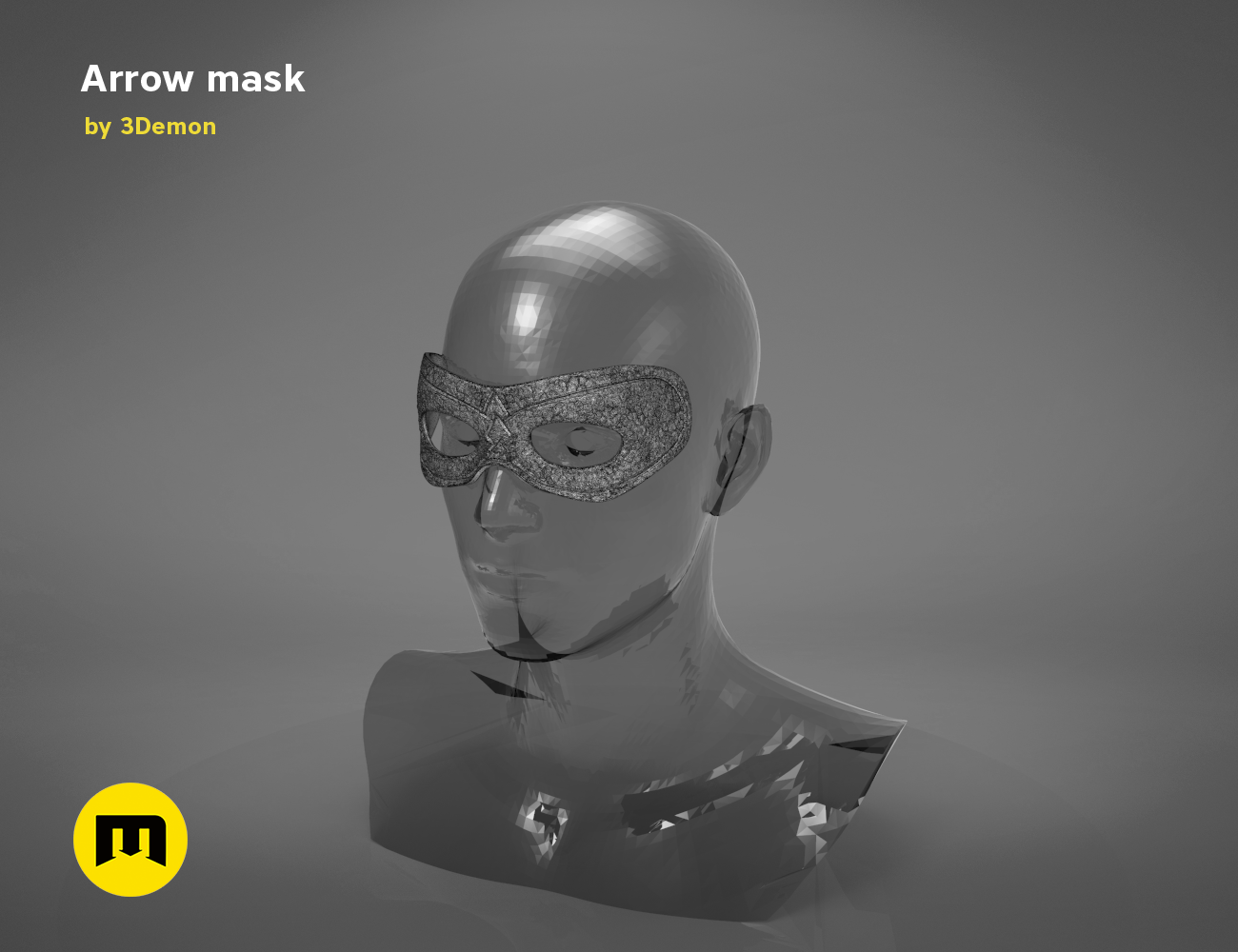3D visualization of Arrow mask STL, sleek futuristic cosplay prop with eye lenses, 3D print